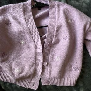 Purple crop top, purple butterfly embroidered cardigan comfy cute